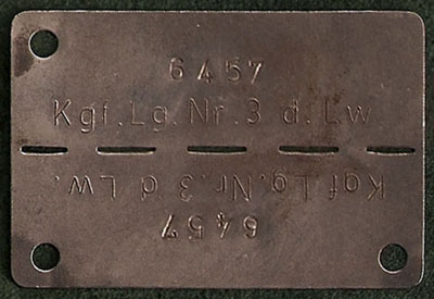 Plaque d'identification du Lt Ossian Seipel qui lui a t dlivre par l'arme allemande