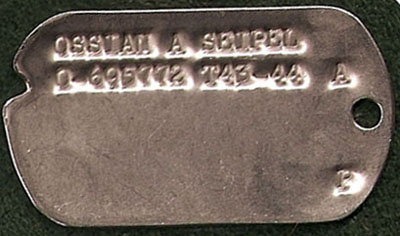 Lt Ossian Arthur Seipel's dog tag