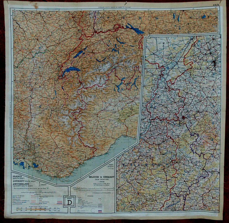 Carte en soie du SE de la France, du NW de l'Italie et de la Suisse