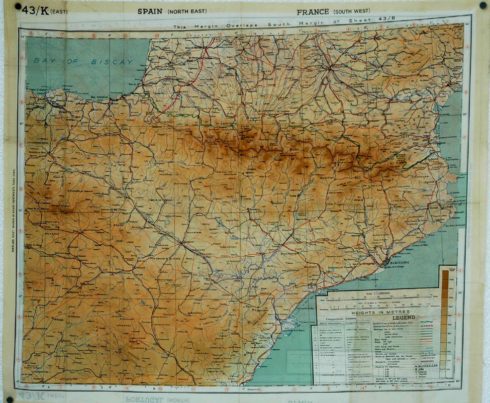 Silk map of southern France and Northern Spain